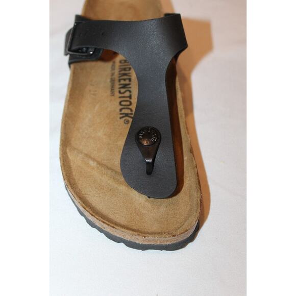 NIB BIRKENSTOCK UNISEX GIZEH BLACK BIRKO-FLOR LEATHER SANDALS NARROW FIT - Picture 4 of 7